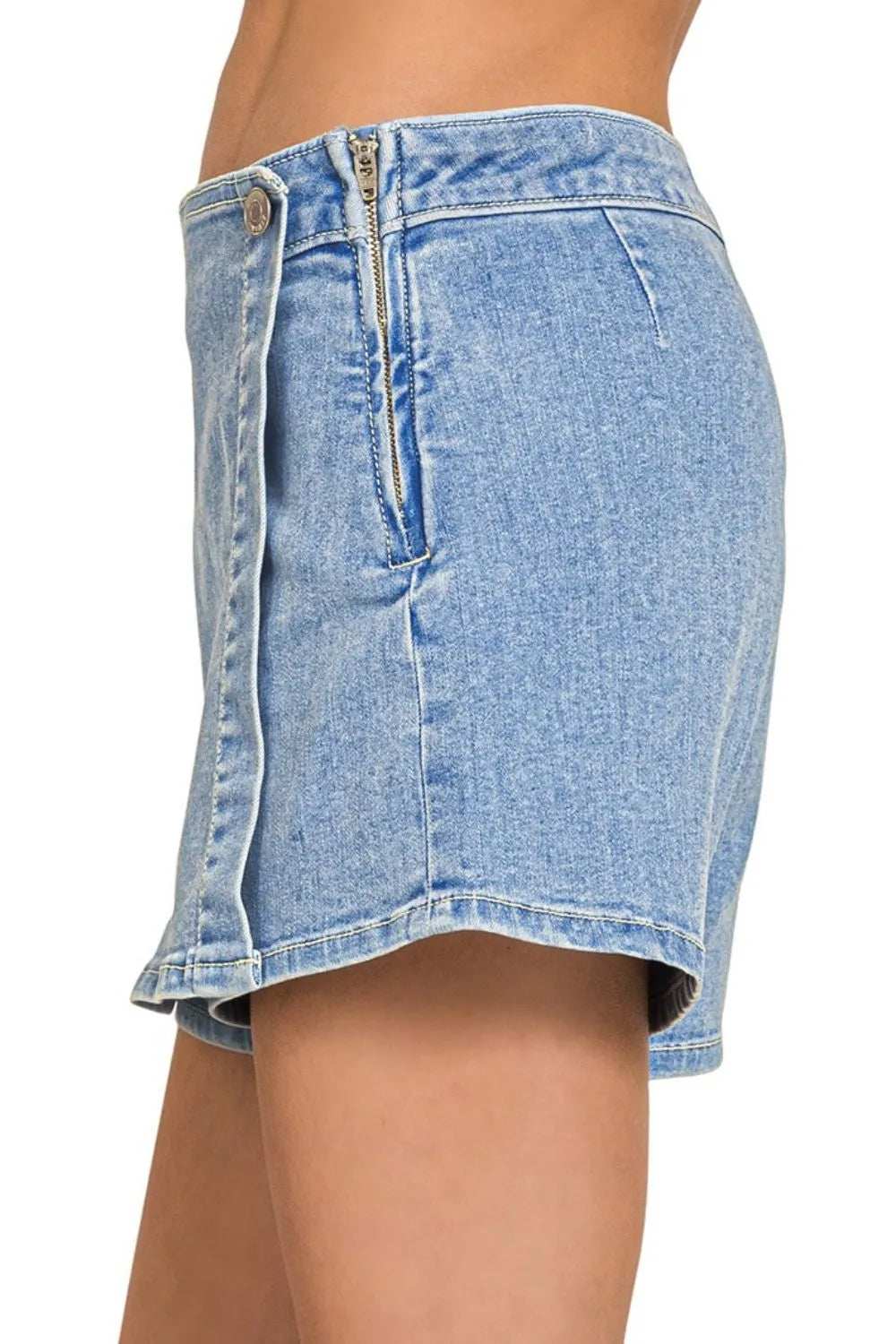 Zenana Wrap Front Skort Denim Shorts - Trendsi - Flyclothing LLC