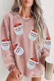 Sequin Santa Patch Ribbed Sweatshirt - Trendsi - Flyclothing LLC