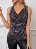 Sequin Cowl Neck Tank - Trendsi - Flyclothing LLC