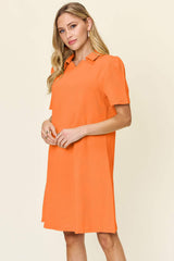 Double Take Full Size Texture Collared Neck Short Sleeve Dress - Trendsi - Flyclothing LLC