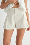 MABLE Pleated High Waist Twill Shorts - Trendsi