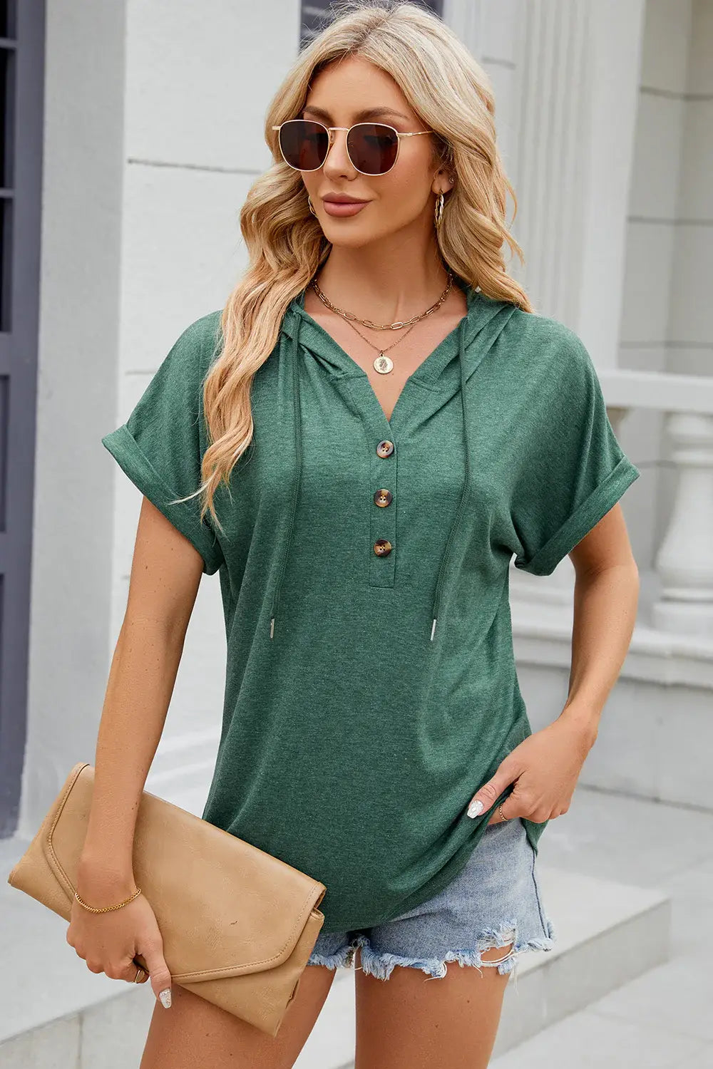Florira Hooded Short Sleeve T-Shirt - Trendsi - Flyclothing LLC
