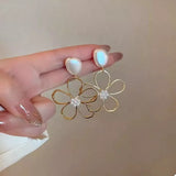 Pearl & Floral Drop Earrings - Trendsi - Flyclothing LLC