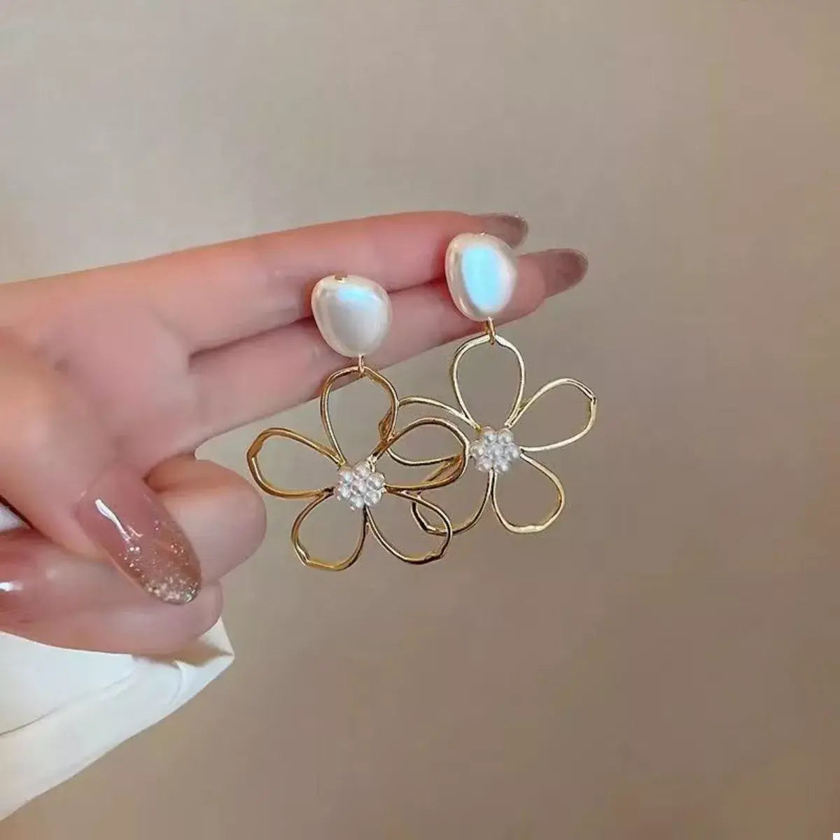 Pearl & Floral Drop Earrings - Trendsi - Flyclothing LLC