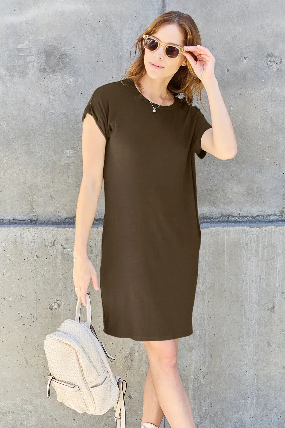 Basic Bae Full Size Round Neck Short Sleeve Dress with Pockets - ShopBasicbae - Flyclothing LLC