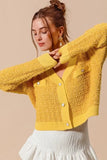 SO ME Frayed Tweed Knit Buttoned Front Cardigan - Trendsi
