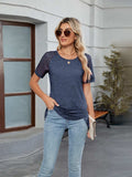 Round Neck Lace Short Sleeve T-Shirt - Trendsi - Flyclothing LLC