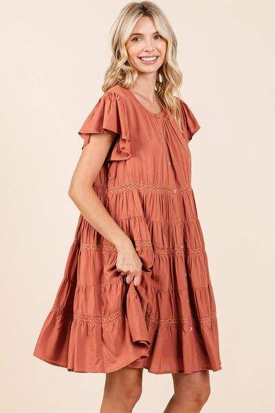 Mittoshop Lace Detail Ruffled Button Down Tiered Dress - Trendsi - Flyclothing LLC
