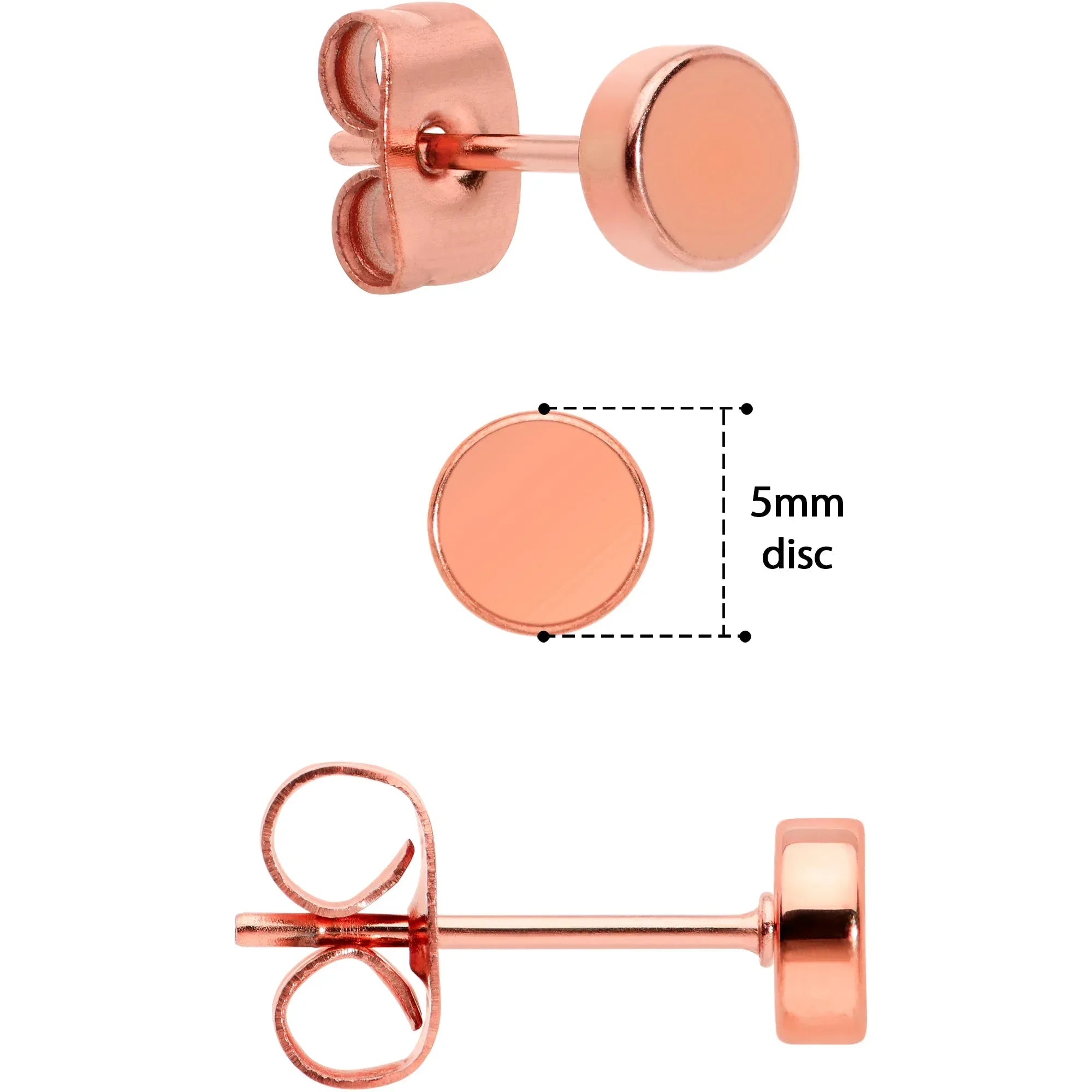 20G Rose Gold PVD Stainless Steel Flat Disc Stud Earrings Set of 6 - BodyCandy - Flyclothing LLC