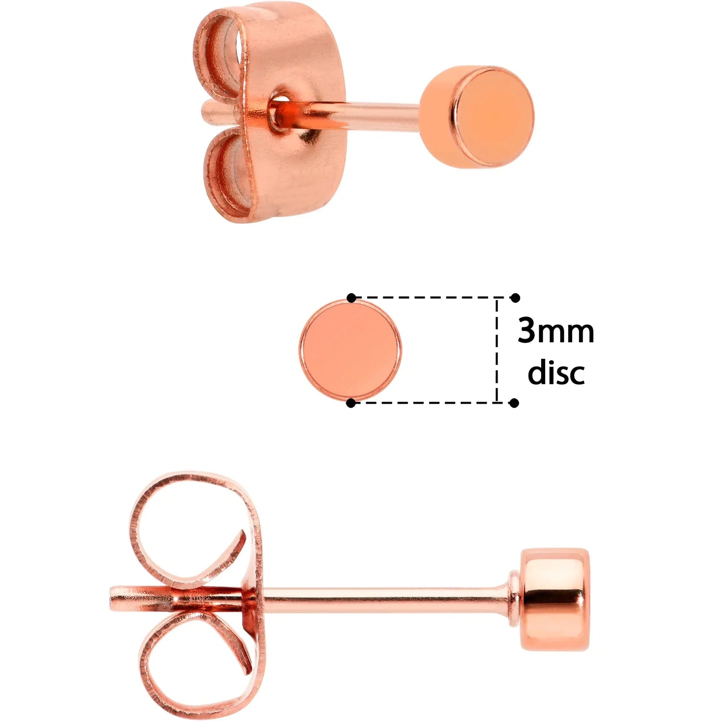 20G Rose Gold PVD Stainless Steel Flat Disc Stud Earrings Set of 6 - BodyCandy - Flyclothing LLC