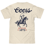 Made in the USA Coors Beer Double Sided Cowboy T-Shirt - Natural Beige