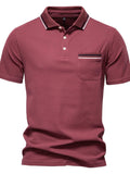 Men's Short Sleeve Collared Neck Striped Polo - Trendsi - Flyclothing LLC