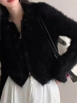 Fluffy Knit Zip-Up Outerwear - Trendsi - Flyclothing LLC