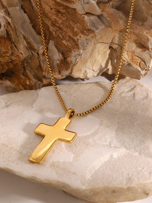 18K Gold-Plated Inlaid Zircon Cross Necklace - Trendsi