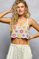 POL Handmade Granny Pattern Crochet Cami with Scalloped Strap - Trendsi - Flyclothing LLC