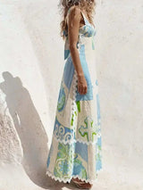 Tied Back Printed Maxi Dress - Trendsi - Flyclothing LLC