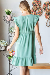 Heimish Full Size Short Sleeve V Neck Ruffled Hem Dress - Trendsi - Flyclothing LLC