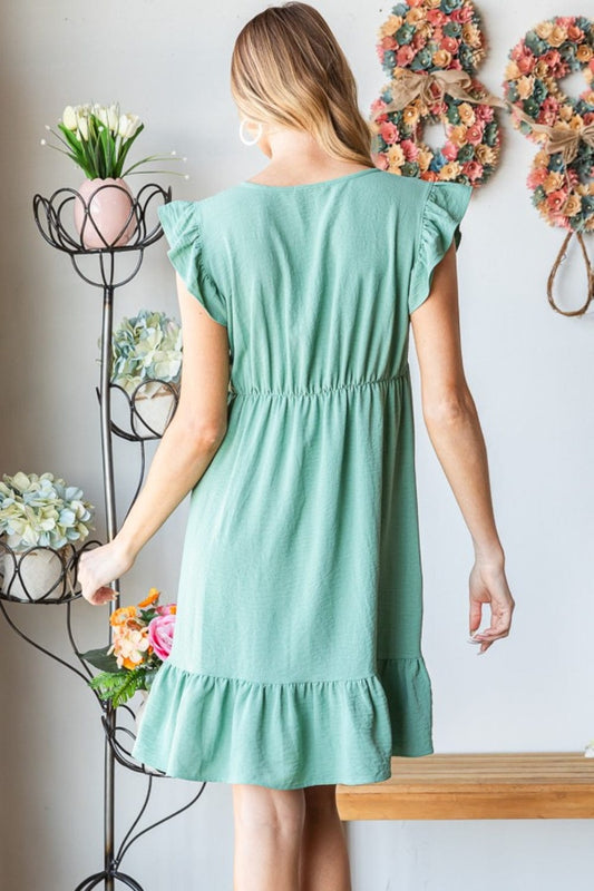 Heimish Full Size Short Sleeve V Neck Ruffled Hem Dress - Trendsi