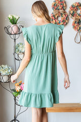 Heimish Full Size Short Sleeve V Neck Ruffled Hem Dress - Trendsi