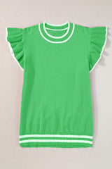 Ruffled Round Neck Cap Sleeve Knit Top - Trendsi - Flyclothing LLC