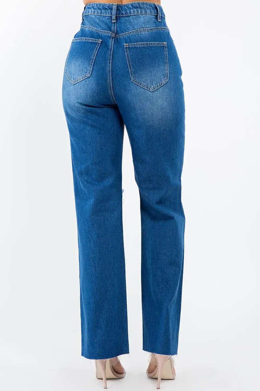 American Bazi High Waist Distressed Wide Leg Jeans - Trendsi - Flyclothing LLC