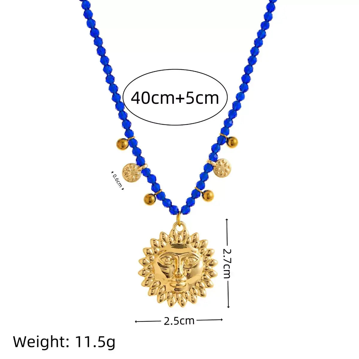 14K Gold-Plated Bead Sun Pendant Necklace - Trendsi - Flyclothing LLC