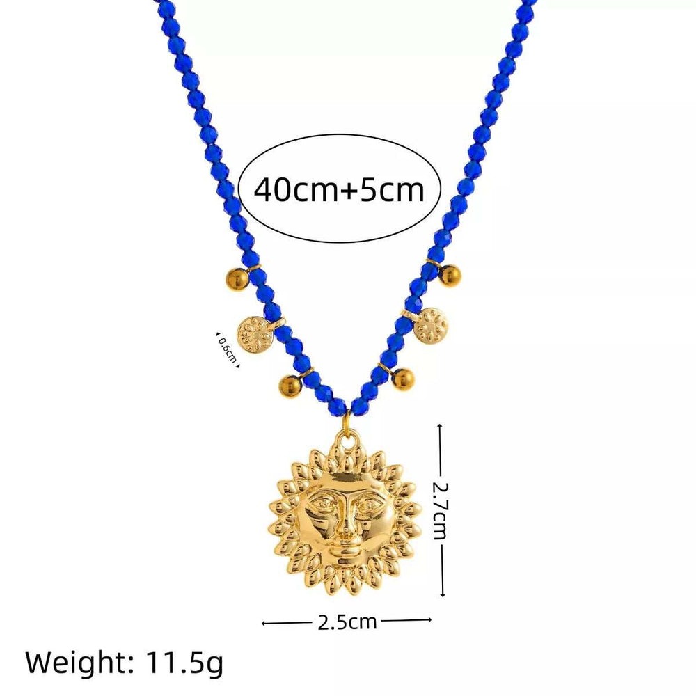 14K Gold-Plated Bead Sun Pendant Necklace - Trendsi - Flyclothing LLC