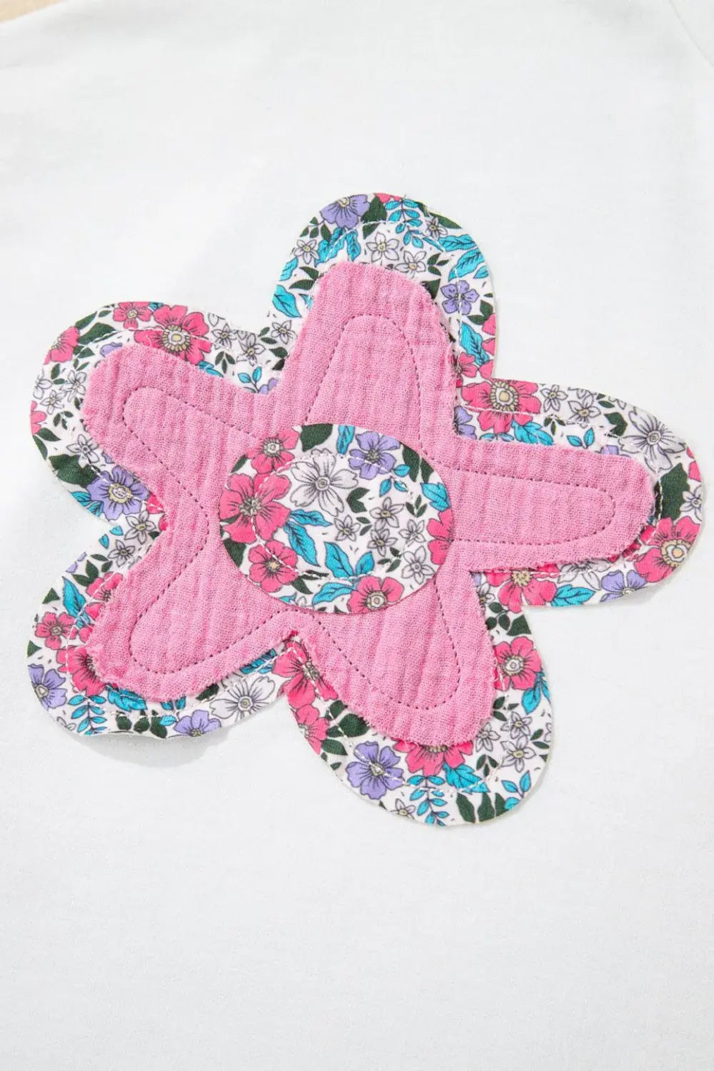 Floral Applique Notched Dolman Sleeve Top - Trendsi - Flyclothing LLC