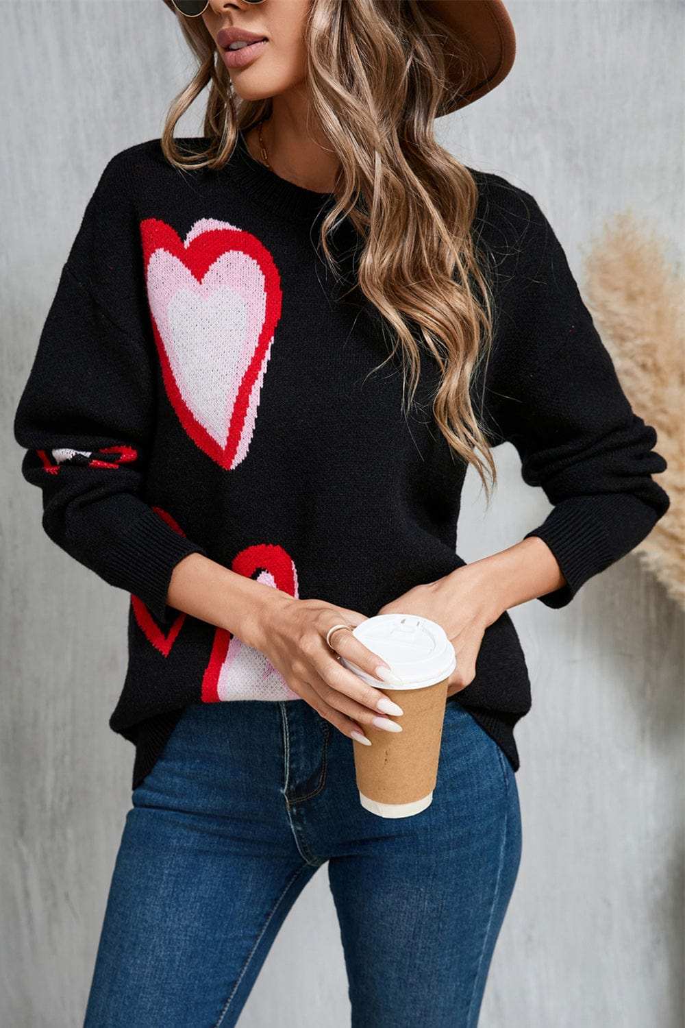 Angel Wings Heart Round Neck Long Sleeve Sweater - Trendsi - Flyclothing LLC