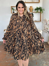 Double Take Full Size Printed Ruffle Hem Long Sleeve Dress - Trendsi - Flyclothing LLC