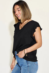 Basic Bae Full Size Bamboo Notched Ruffled Short Sleeve T-Shirt - ShopBasicbae - Flyclothing LLC