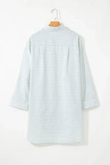Striped Johnny Collar Long Sleeve Mini Shirt Dress - Trendsi - Flyclothing LLC