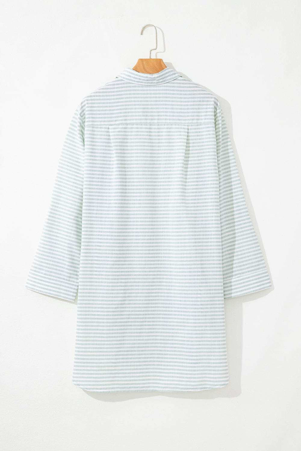 Striped Johnny Collar Long Sleeve Mini Shirt Dress - Trendsi - Flyclothing LLC