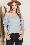 Reborn J V Neck Long Sleeve Top - Trendsi - Flyclothing LLC