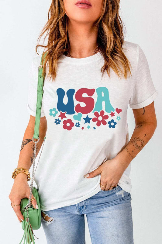 USA Round Neck Short Sleeve T-Shirt - Trendsi - Flyclothing LLC