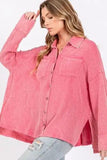 SAGE + FIG Frayed Hem Side Slit Button Down Shirt - Trendsi