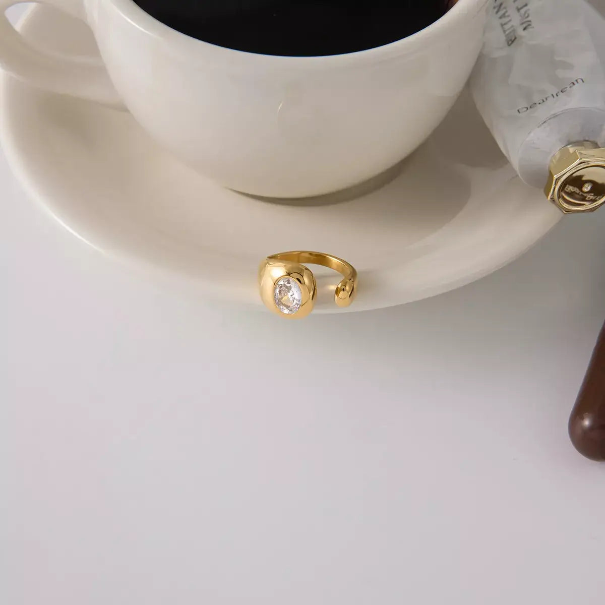 18K Gold-Plated Rhinestone Open Ring - Trendsi - Flyclothing LLC