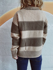 Contrast Round Neck Long Sleeve Sweater - Trendsi