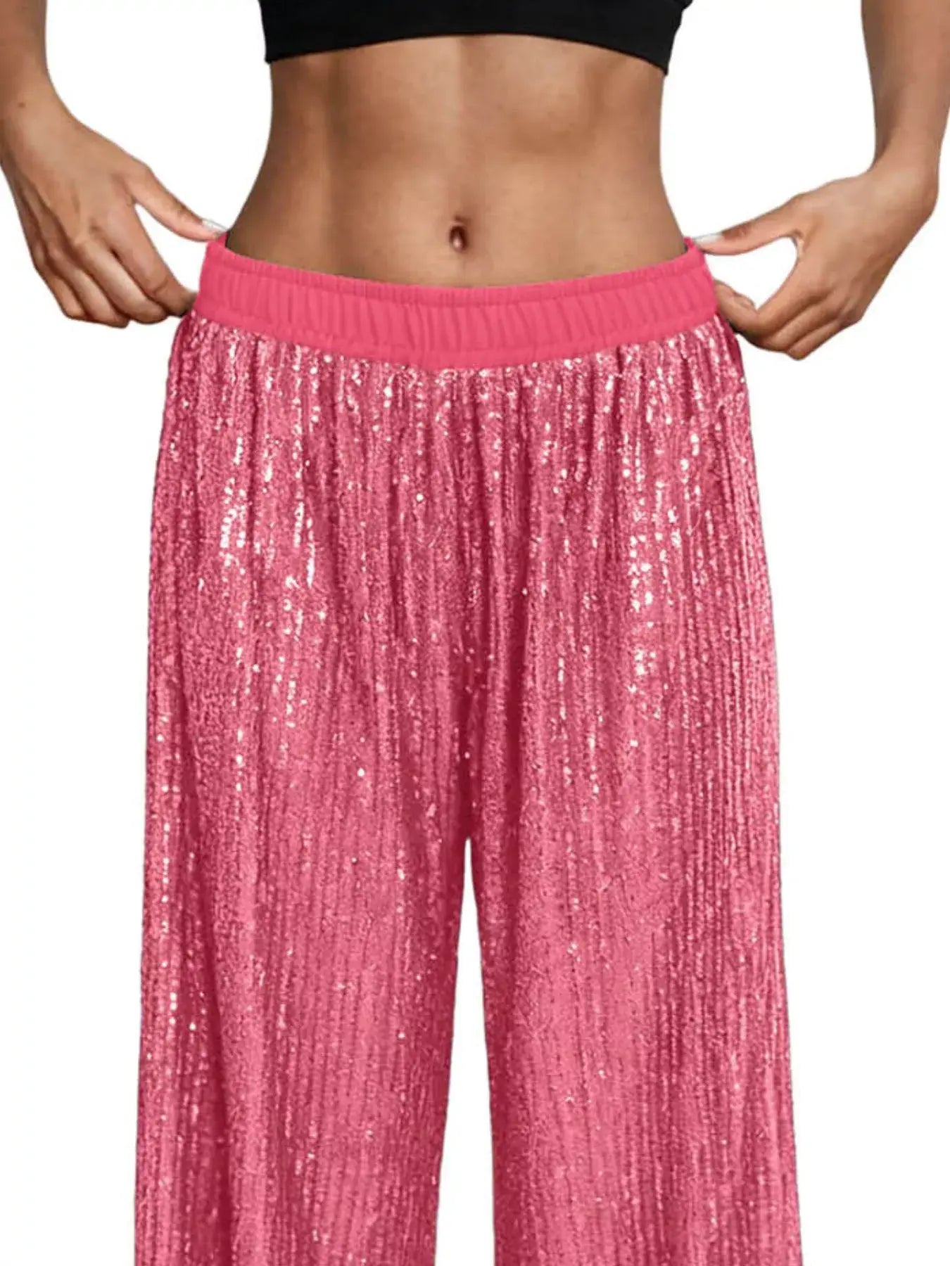 Sequin Wide-Leg Pants - Trendsi - Flyclothing LLC