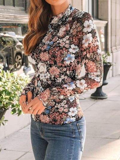 Lovelet Mock Neck Long Sleeve Top - Trendsi - Flyclothing LLC