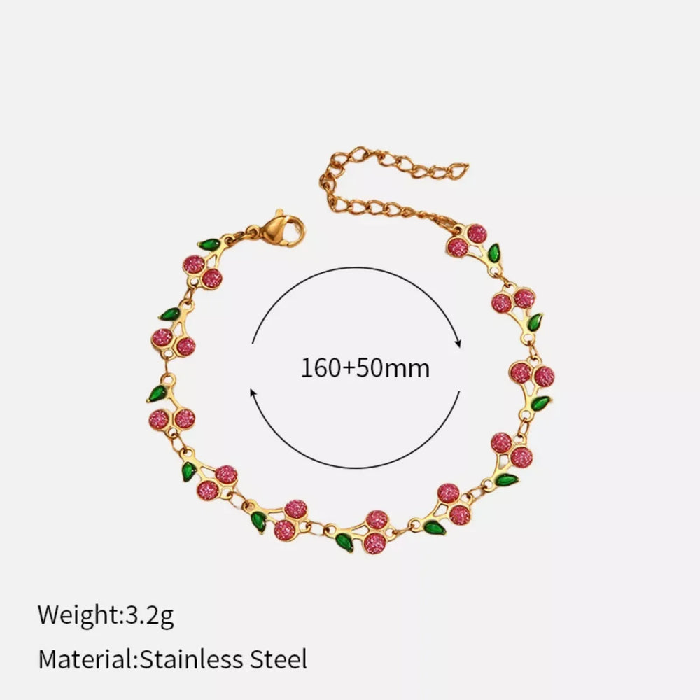 18K Gold-Plated Cherry Charm Bracelet - Trendsi - Flyclothing LLC