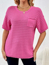 Round Neck Half Sleeve Knit Top - Trendsi - Flyclothing LLC