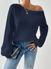 Honey Single Shoulder Long Sleeve Sweater - Trendsi