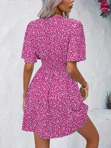 Printed V-Neck Half Sleeve Mini Dress - Trendsi - Flyclothing LLC