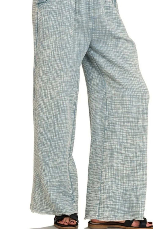 Zenana Washed Double Gauze Elastic Band Waist Pants - Trendsi - Flyclothing LLC