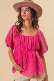 BiBi Pleated Puff Sleeve Washed Blouse - Trendsi - Flyclothing LLC