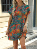 Printed Round Neck Short Sleeve Mini Dress - Trendsi - Flyclothing LLC