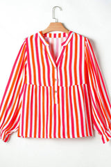 Striped Notched Flounce Sleeve Blouse - Trendsi - Flyclothing LLC