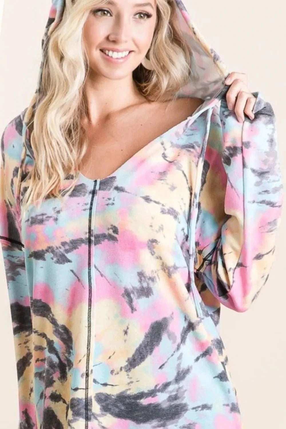 BiBi Tie Dye Print Terry Hoodie - Trendsi - Flyclothing LLC