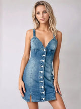 Button Down Mini Cami Denim Dress - Trendsi - Flyclothing LLC
